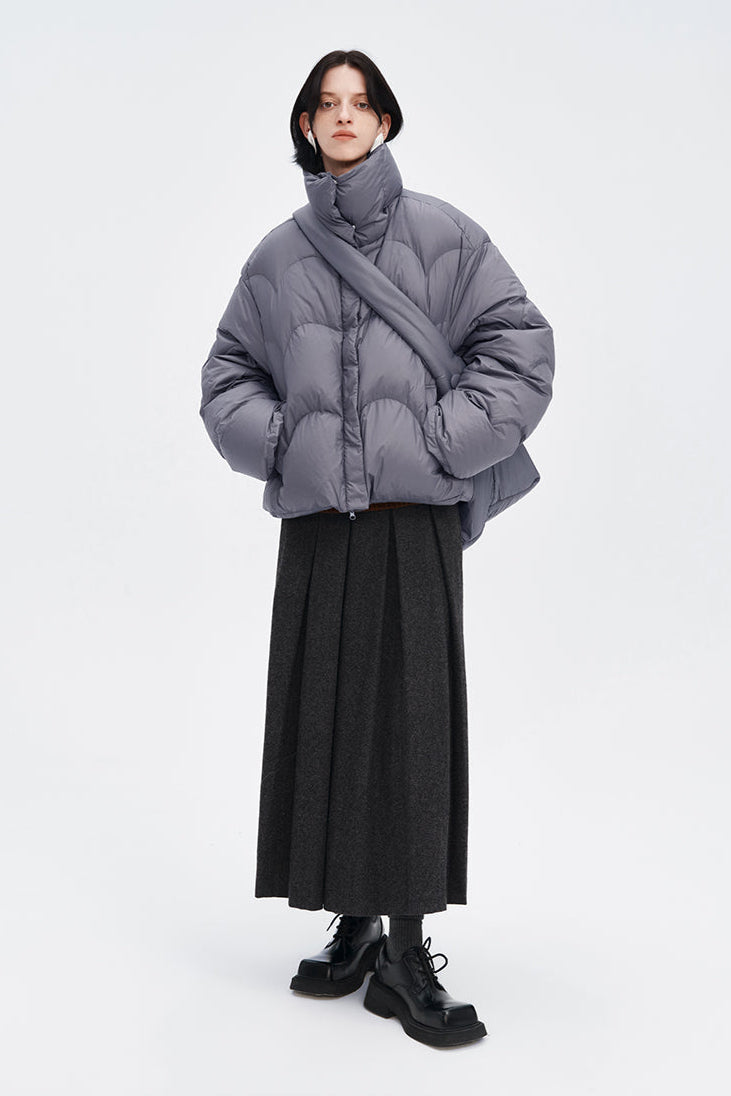 White duck down meniscus quilted down jacket warm fluffy coat
