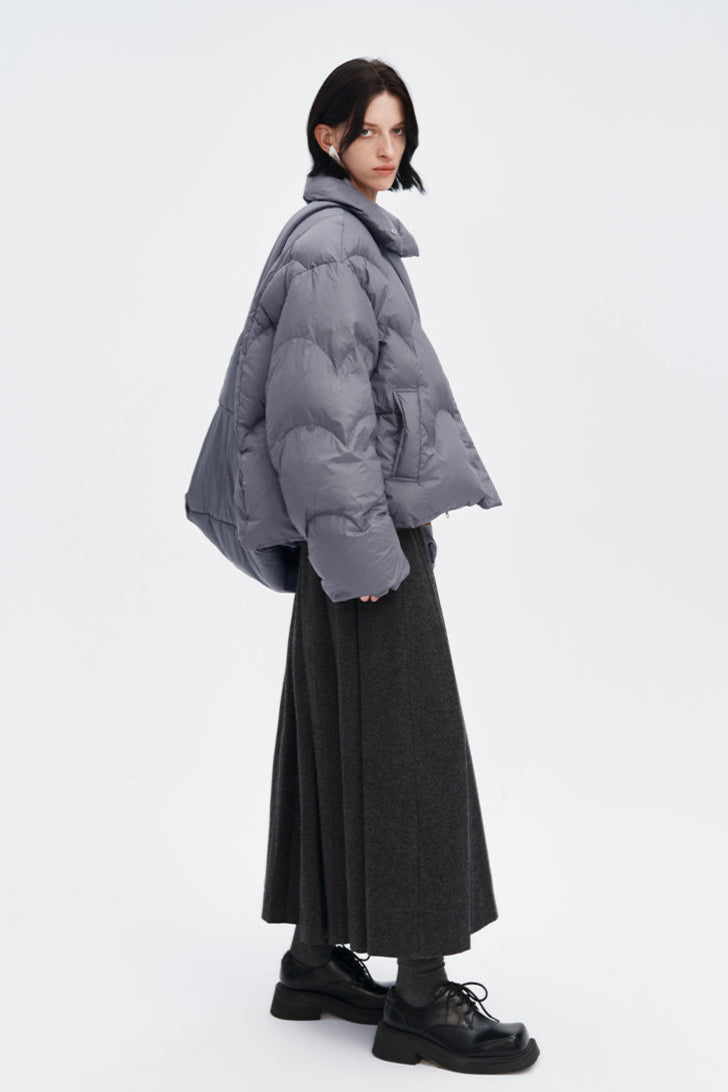 White duck down meniscus quilted down jacket warm fluffy coat