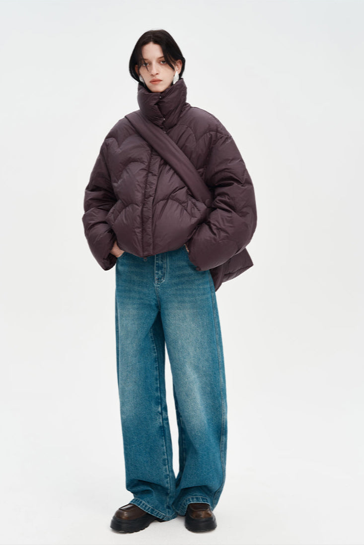 White duck down meniscus quilted down jacket warm fluffy coat