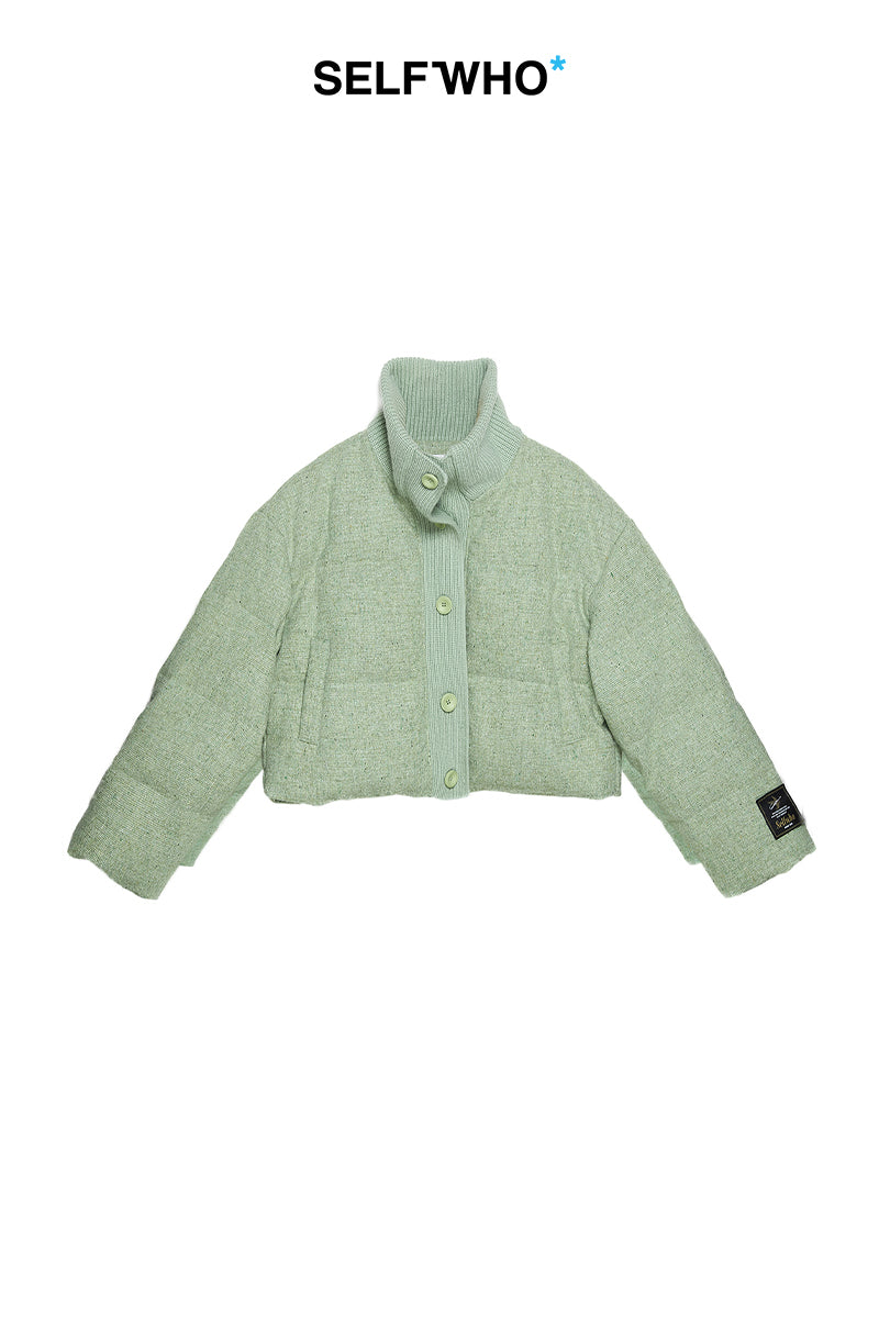Green white duck down wool lapel short coat down jacket