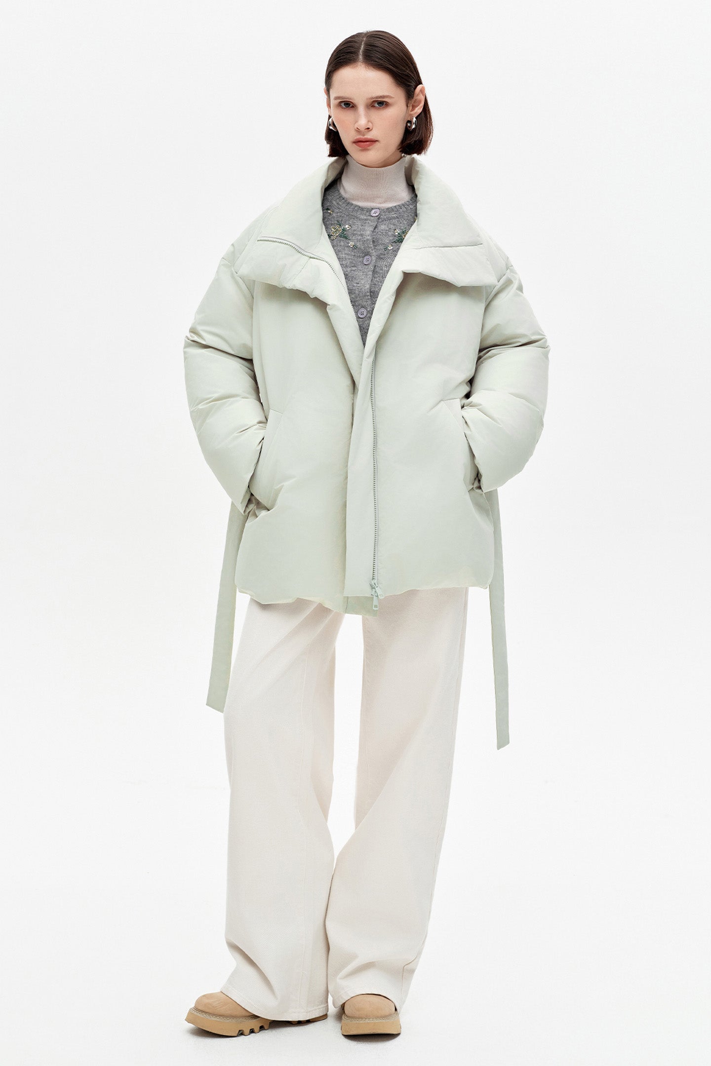 SELFWHO 90 White Duck Down Stand-Collar Mid-Length Down Jacket