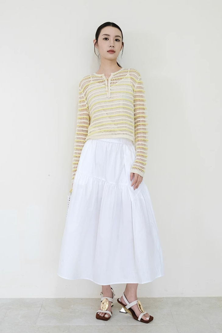 SELFWHO Casual Loose Cotton Khaki Skirt