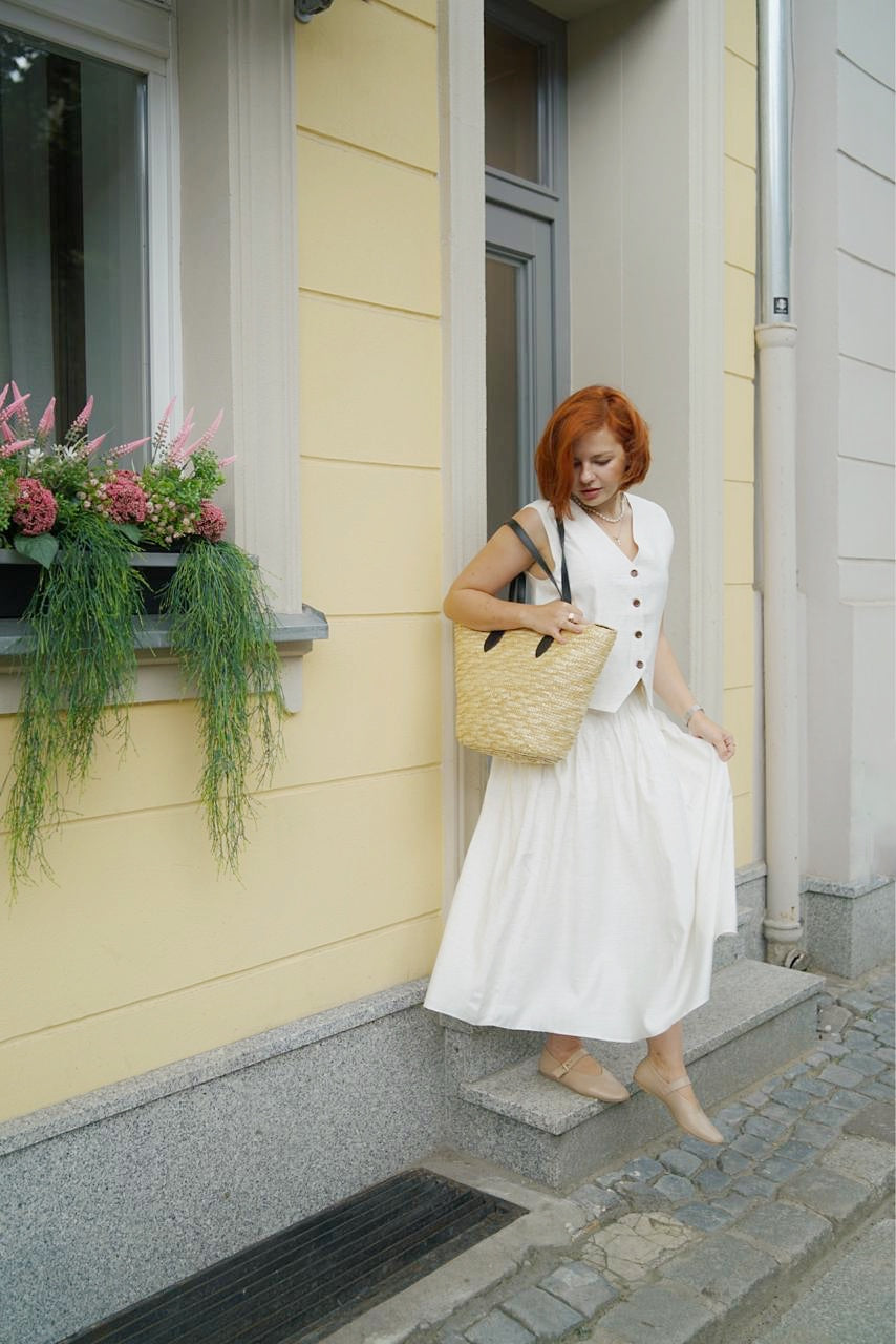 Slimming Linen-Blend Flared Maxi Skirt