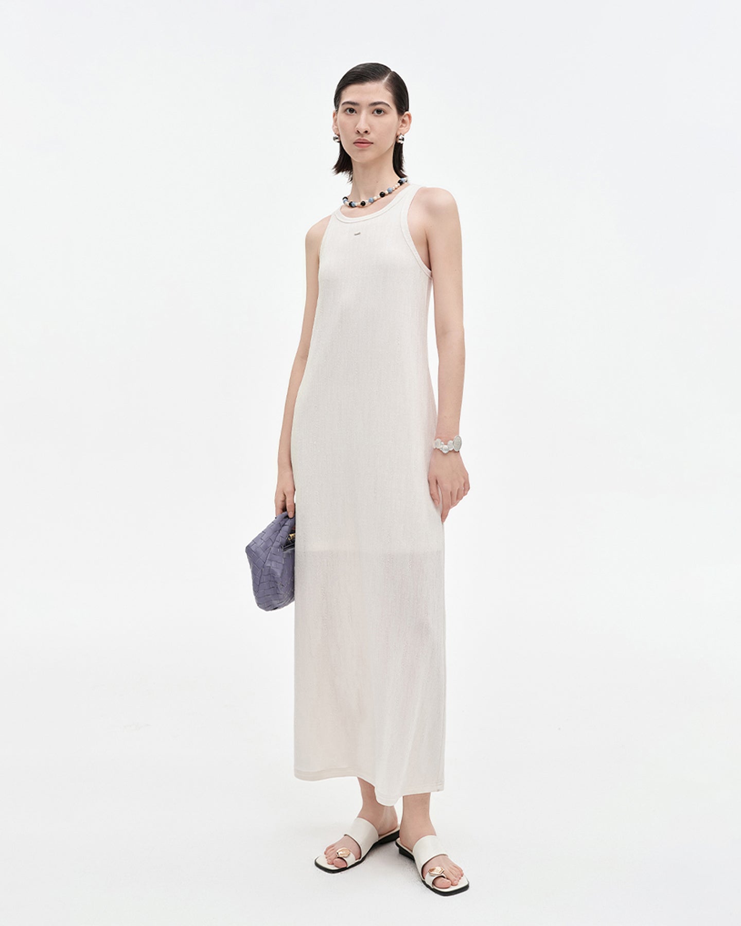 Acetate blend solid color oil painting style texture knit dress
