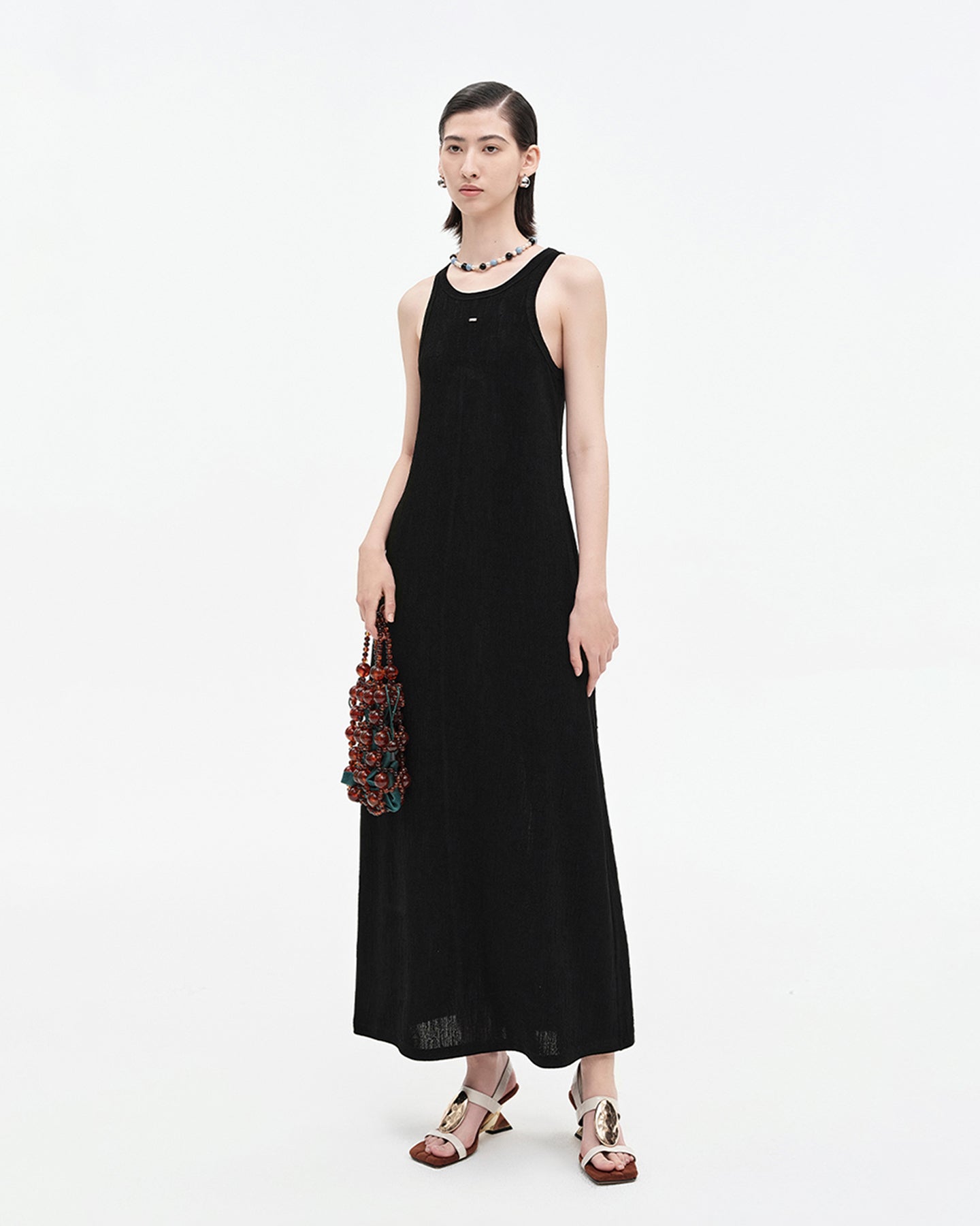Acetate blend solid color oil painting style texture knit dress