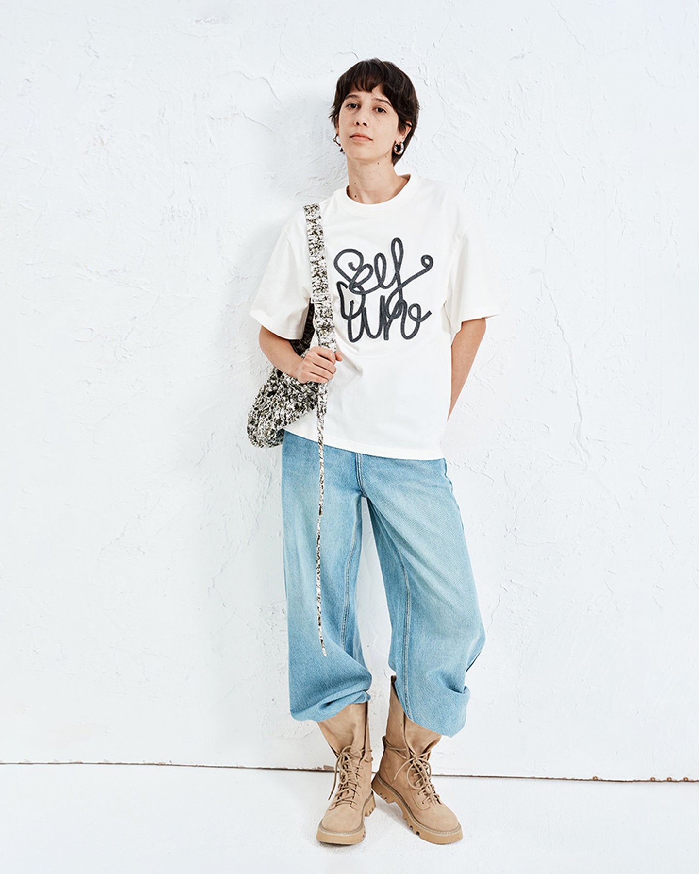 Hand-Embroidered Solid Color T-Shirt