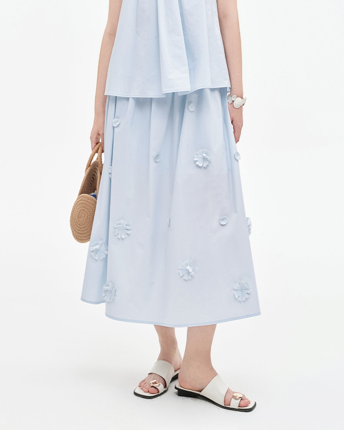 Pure Cotton Detachable Beaded Flower Vest, Skirt Set