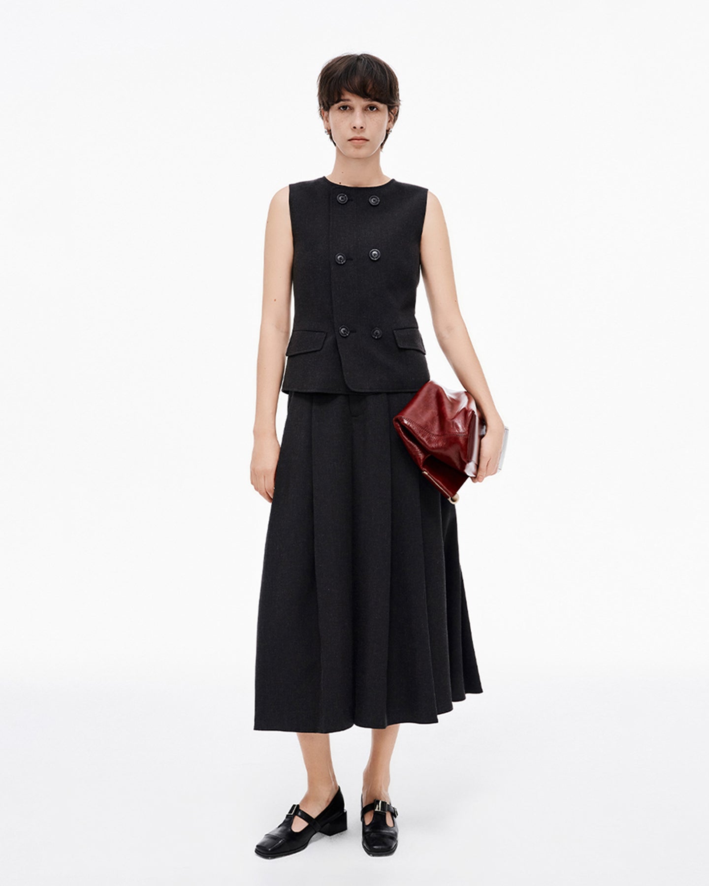 Linen blend suit vest, skirt suit