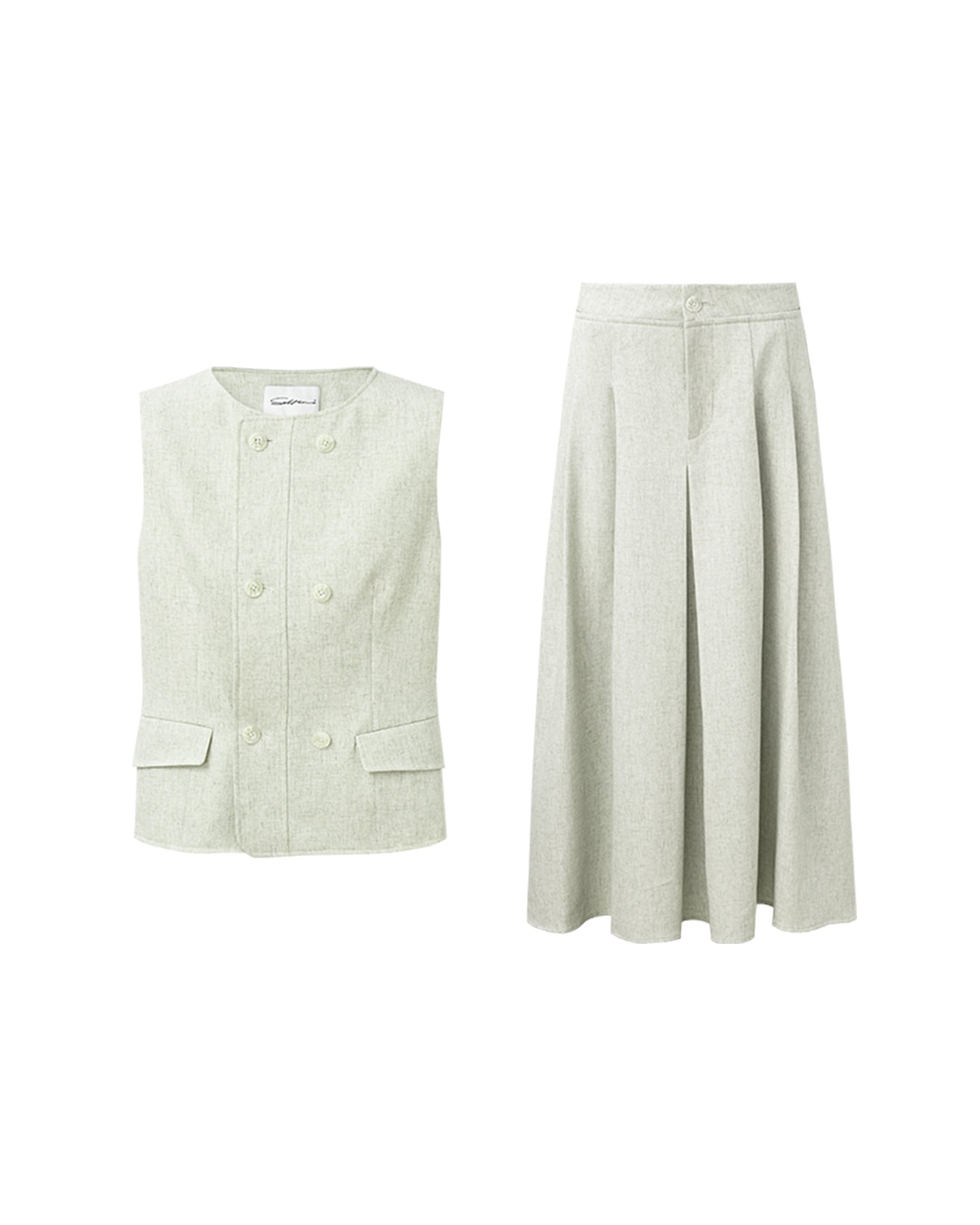 Linen blend suit vest, skirt suit