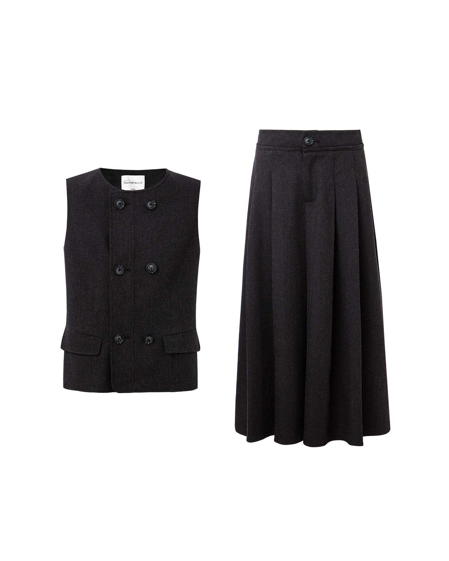 Linen blend suit vest, skirt suit