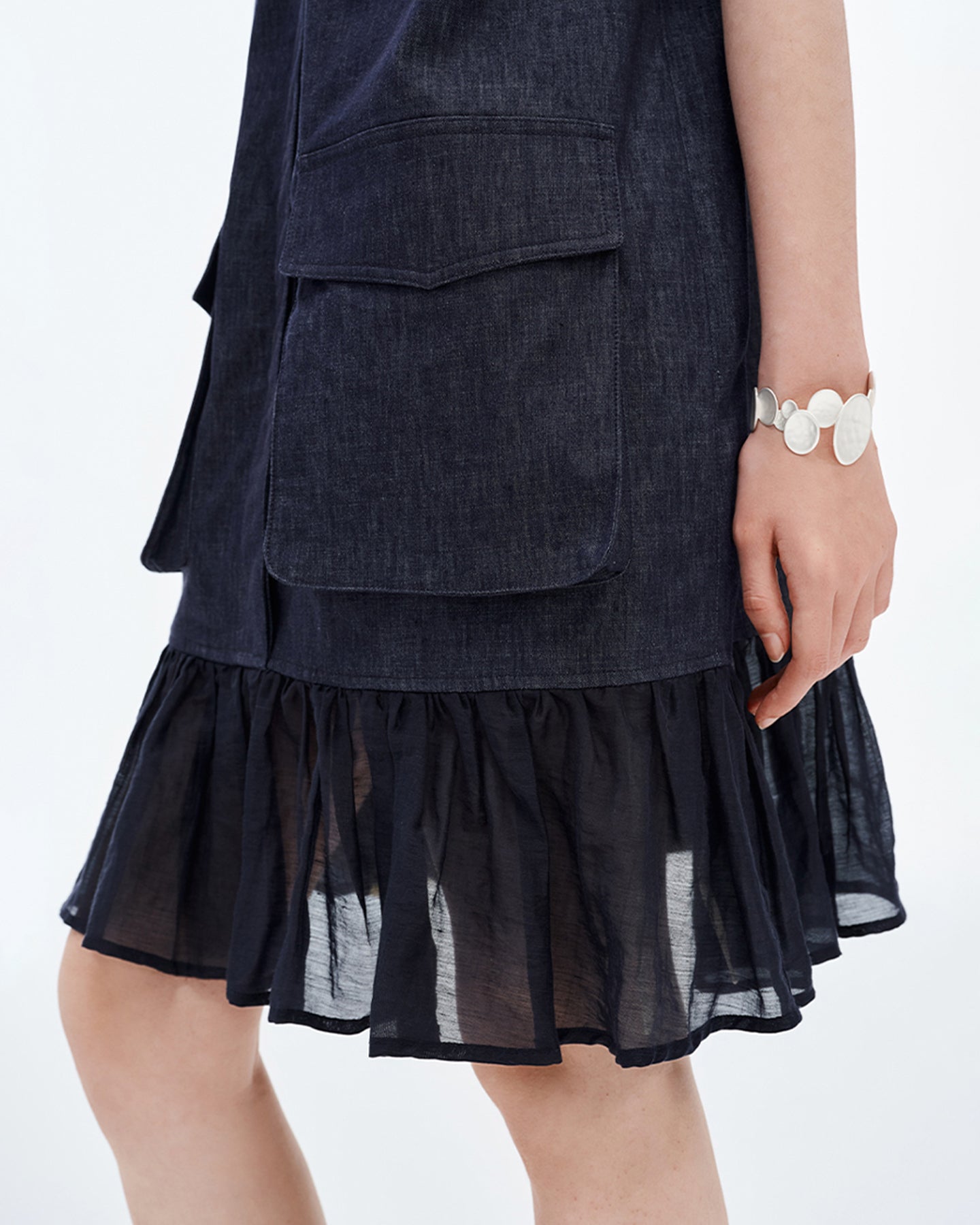 Spliced Fishtail Pleated Skirt H-Type Dress