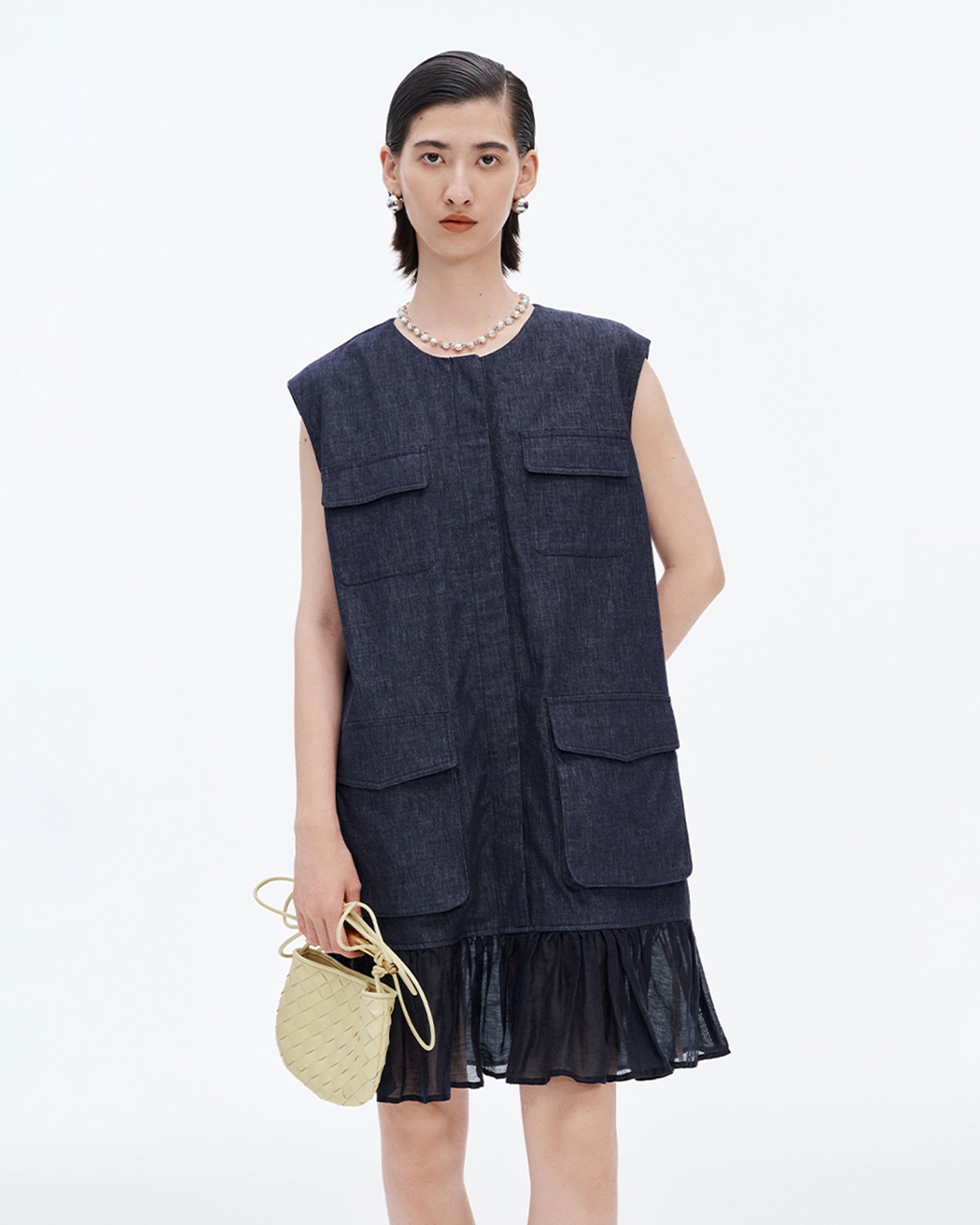 Spliced Fishtail Pleated Skirt H-Type Dress
