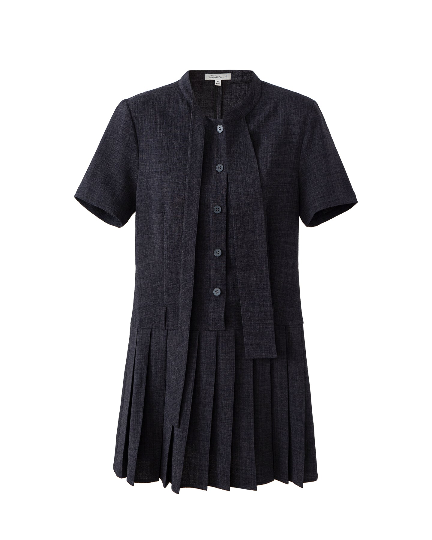 Faux Linen Dark Grey Floating Neck Dress