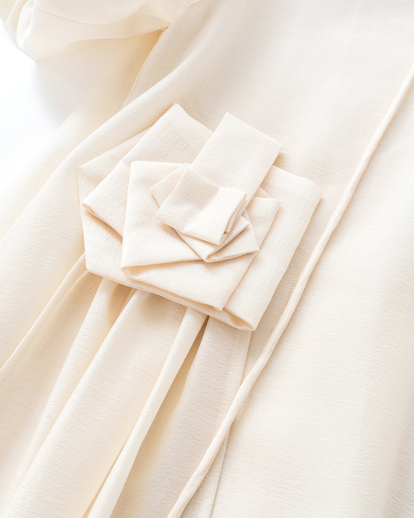 Acetate Blend French Puff Sleeve Ribbon Dress