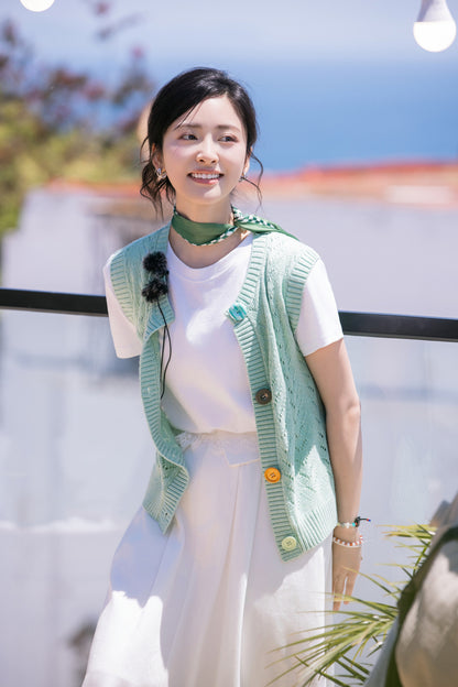 SELFWHO Linen Blend Hollow Knit Vest（Same style as Shen Yue）