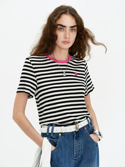 SELFWHO Short Sleeve Blue Striped Top