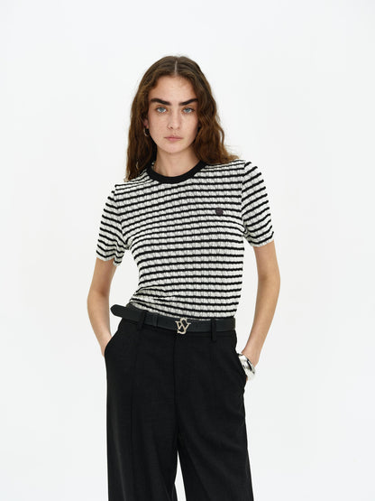 SELFWHO Short Sleeve Blue Striped Top