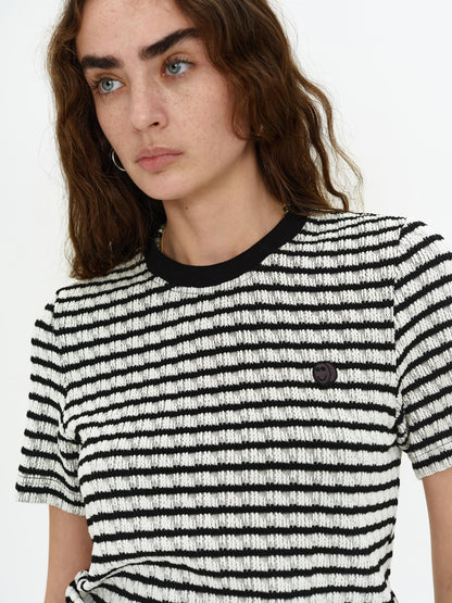 SELFWHO Short Sleeve Blue Striped Top