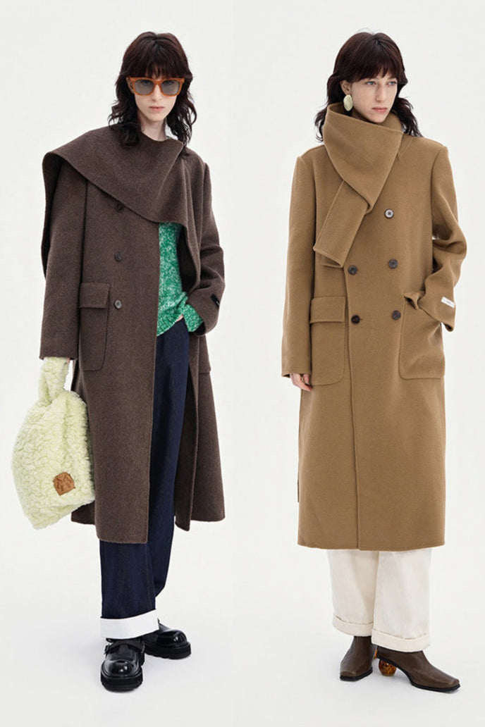 Double-faced wool mid-length coat