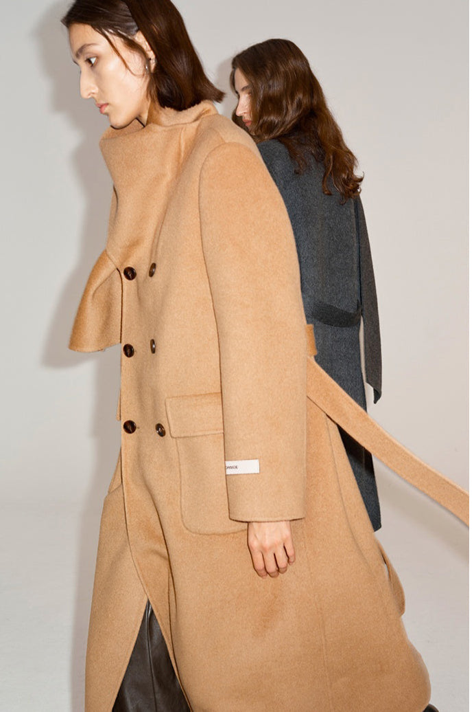Double-faced wool mid-length coat