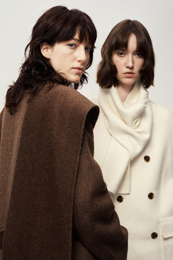 Double-faced wool mid-length coat