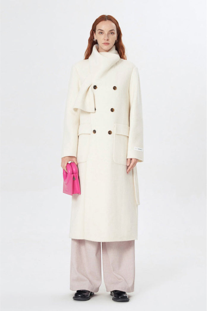 Double-faced wool mid-length coat