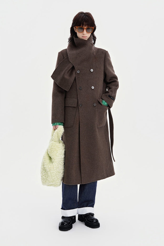 Double-faced wool mid-length coat