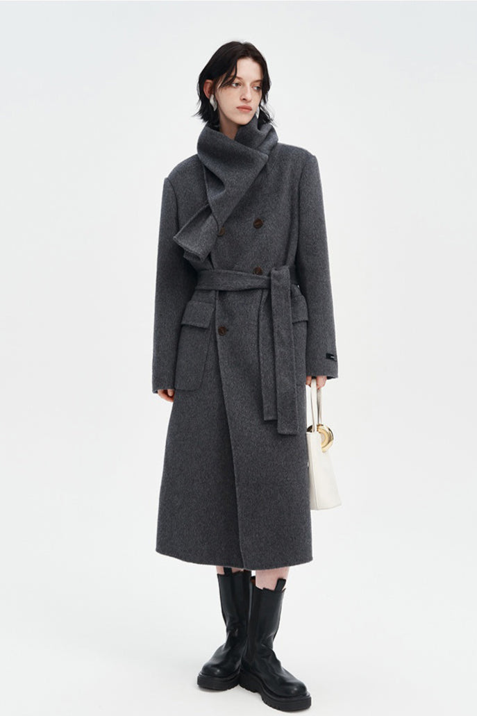 Double-faced wool mid-length coat