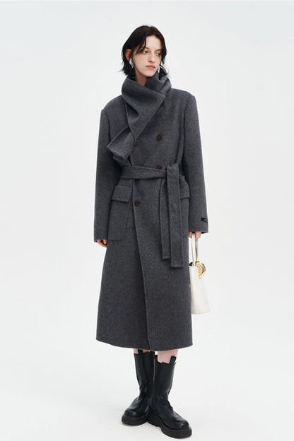Double-faced wool mid-length coat