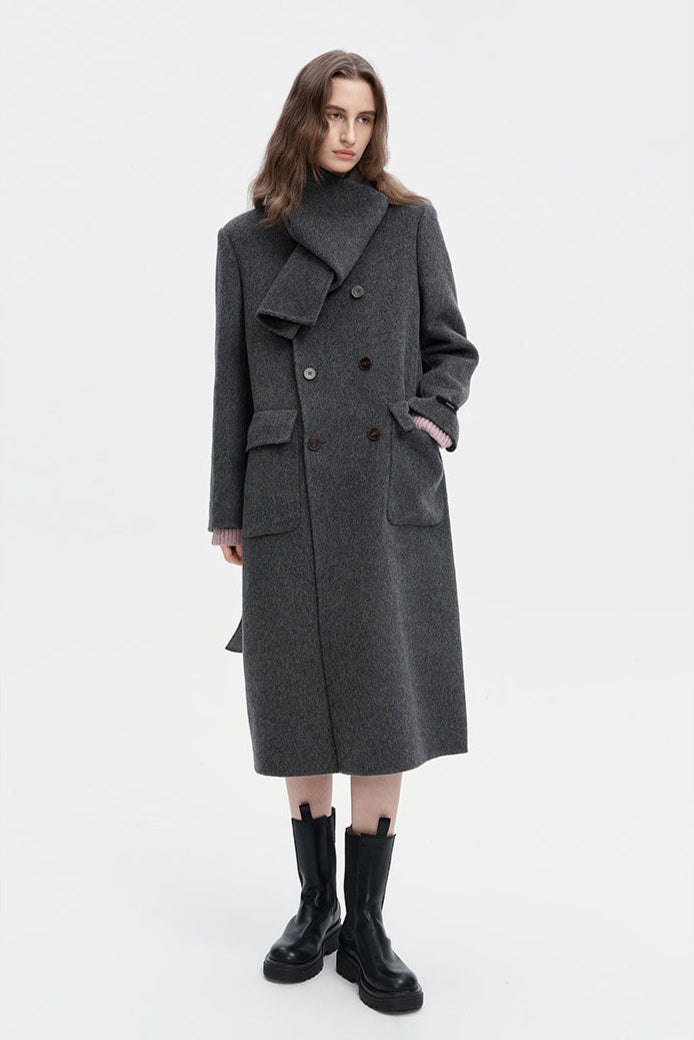 Double-faced wool mid-length coat