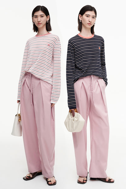 SELFWHO acetate cotton blend contrast striped long-sleeved T-shirt