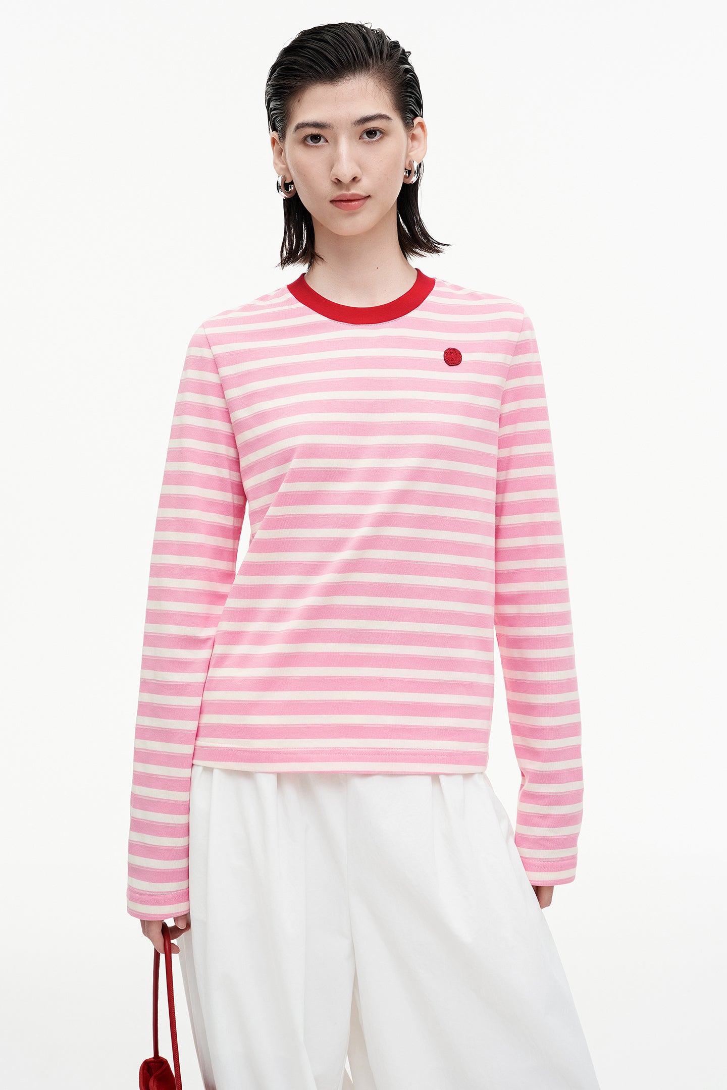 SELFWHO blended contrast striped long-sleeved T-shirt
