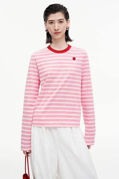 SELFWHO blended contrast striped long-sleeved T-shirt