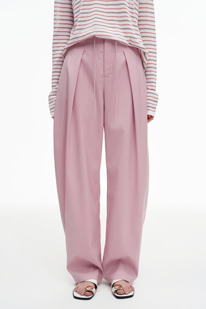 SELFWHO wool blend pleated drawstring elastic scimitar pants