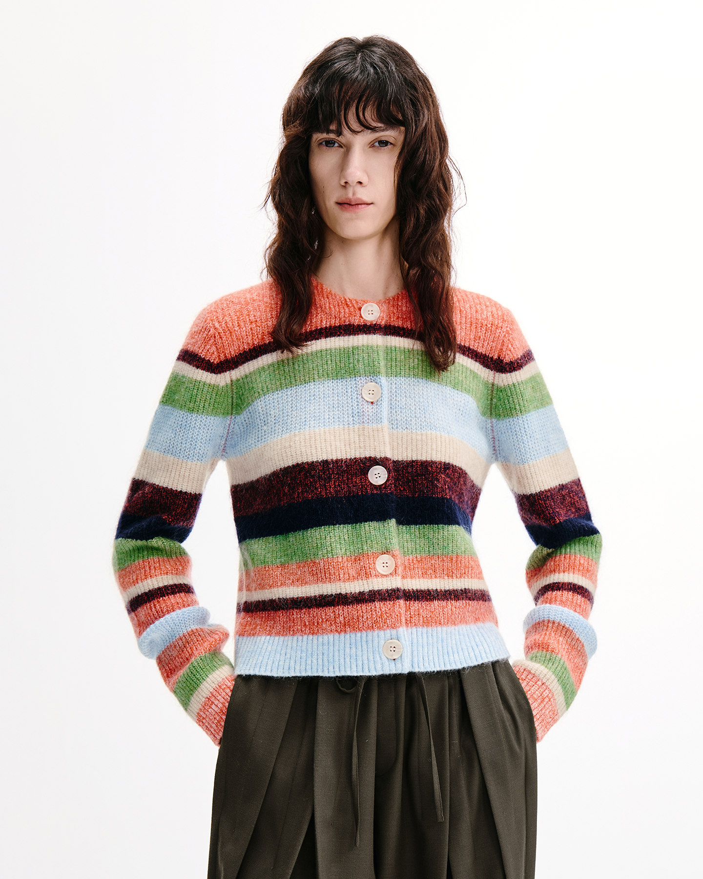Rainbow-Stripe Cardigan – Wool-Mohair Blend