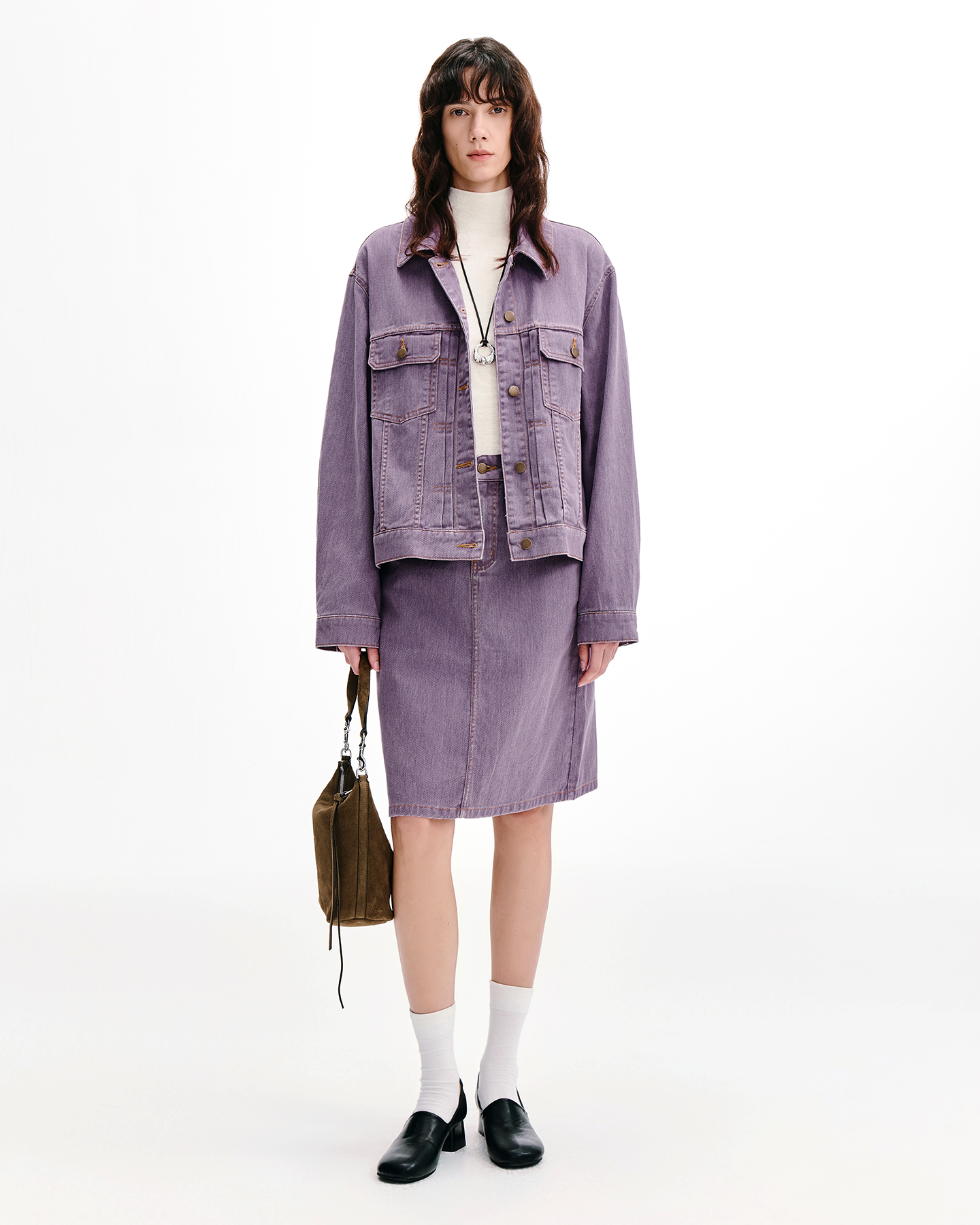 Vintage-Wash Denim Jacket & A-Line Skirt Set