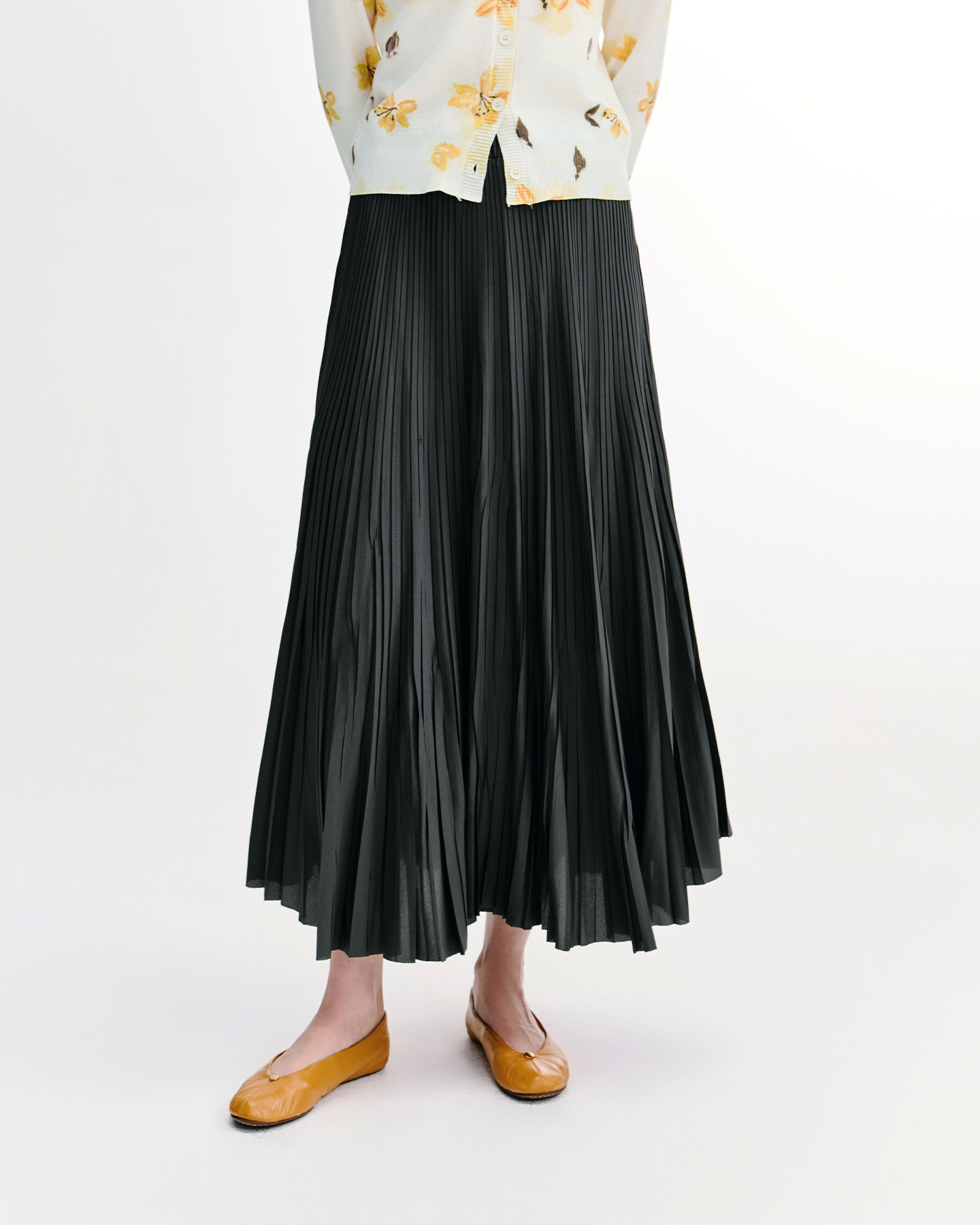 Asymmetric Pleated Fishtail Midi Skirt