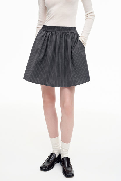SELFWHO Combed Wool Blend Grey Striped Skirt