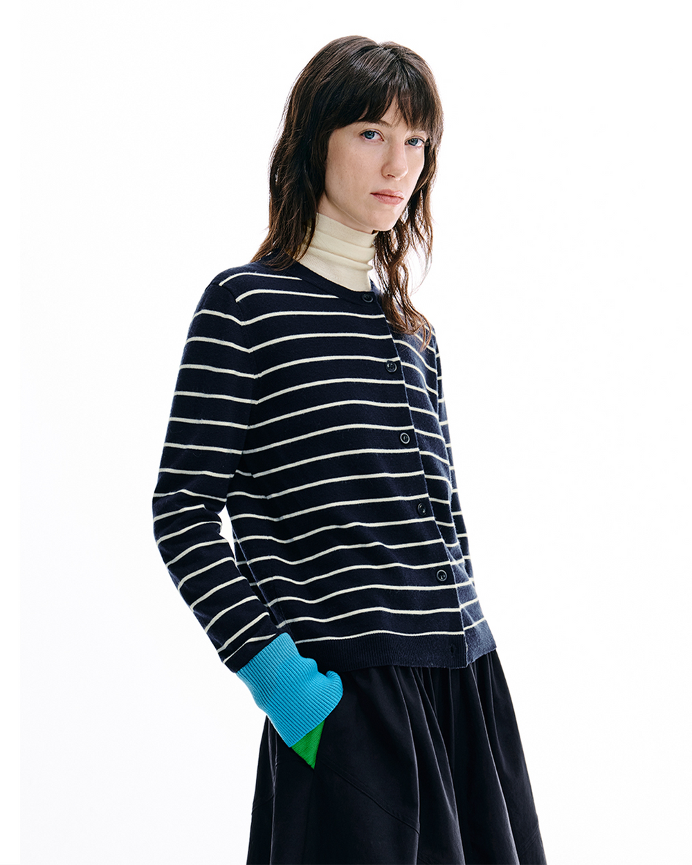 Contrast-Stripe Wool Cardigan