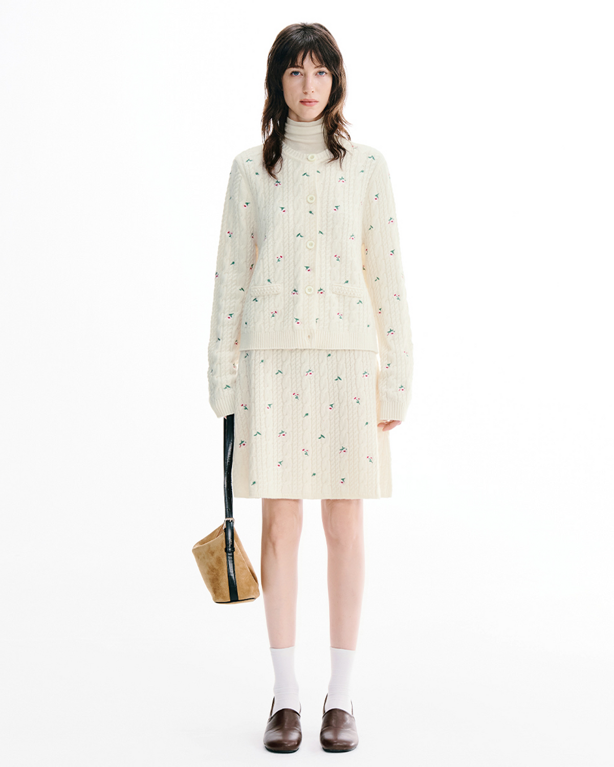 Meconopsis Floral Cable-Knit Cardigan & Skirt Set