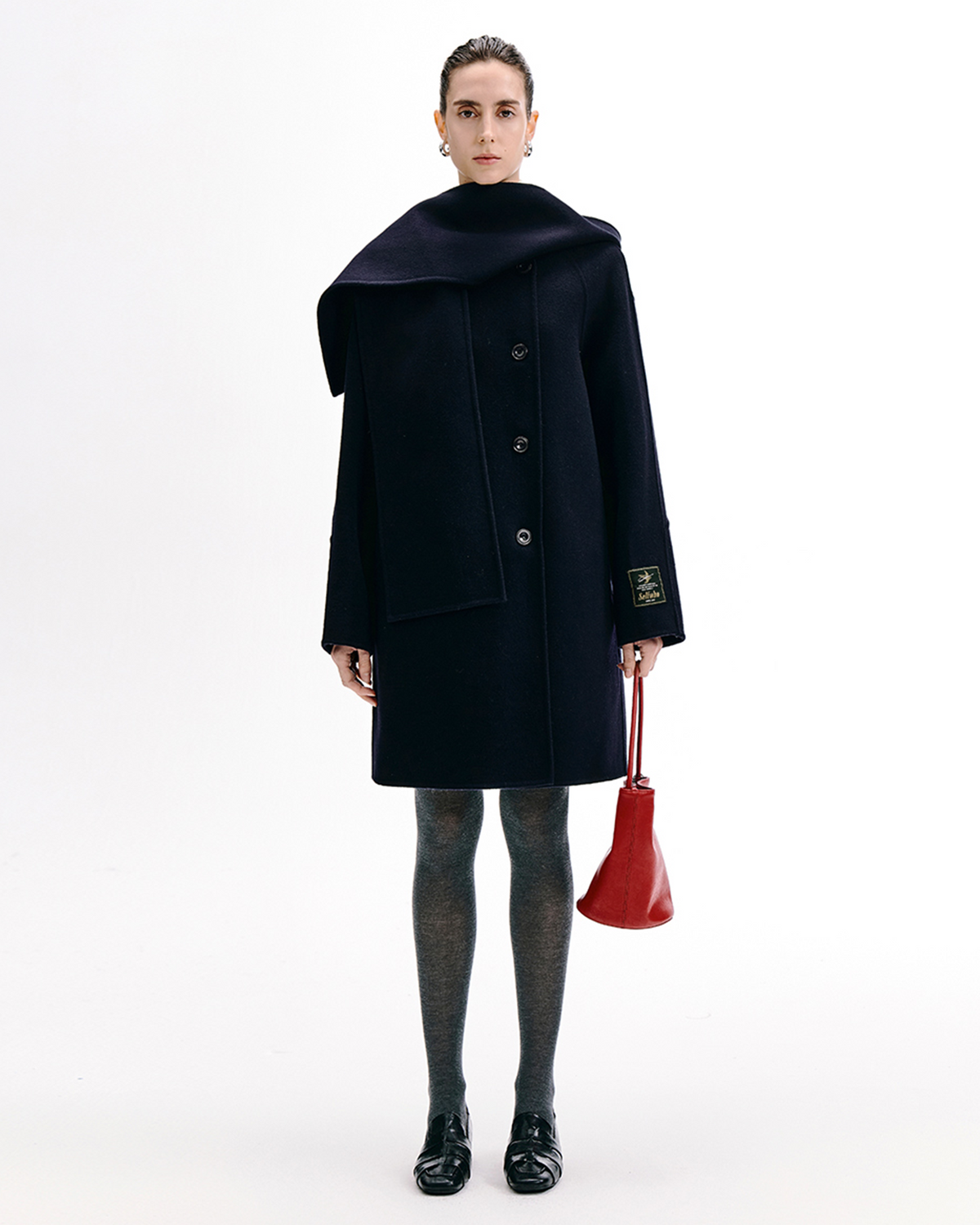 Detachable Hood Scarf-Collar Wool Coat