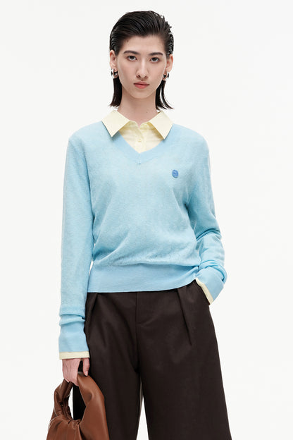 SELFWHO wool and silk V-neck long-sleeved sweater