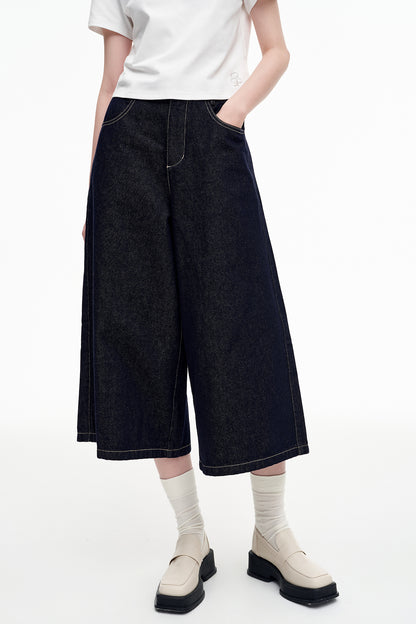 SELFWHO Cotton Blend Vintage Original Cow Style Denim Vest, Cropped Pants Set