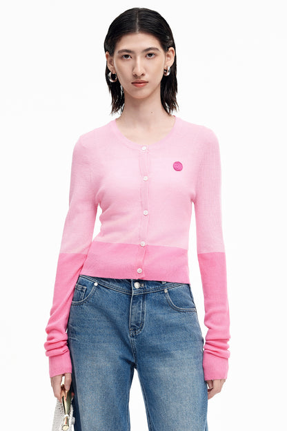 SELFWHO Pink Wool Knit Cardigan Jacket