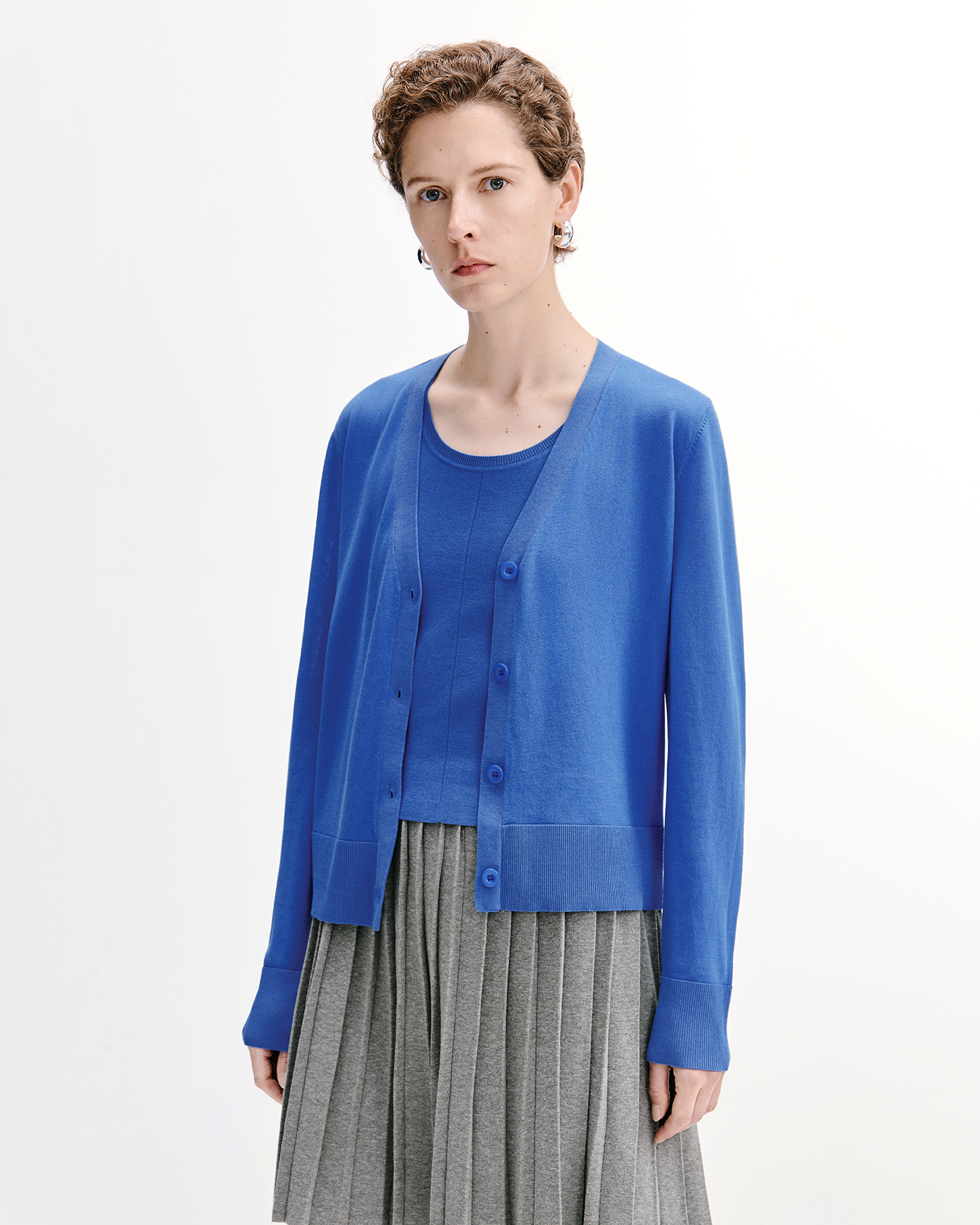 V-Neck Knit Tank & Cardigan Set – Cotton-Acetate Blend