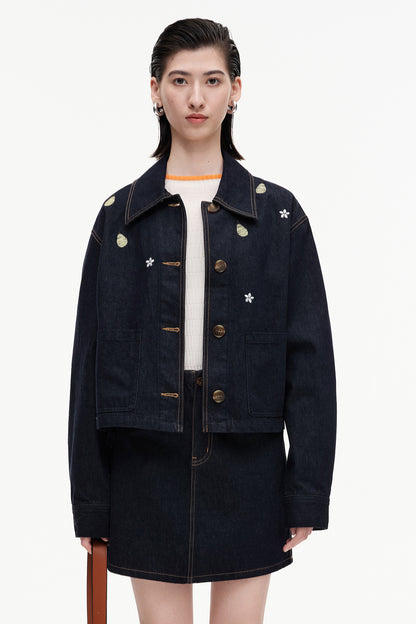 SELFWHO Cotton Blend Benim Jacket With Pear Blossom Embroidery (jacket and skirt can be purchased separately)