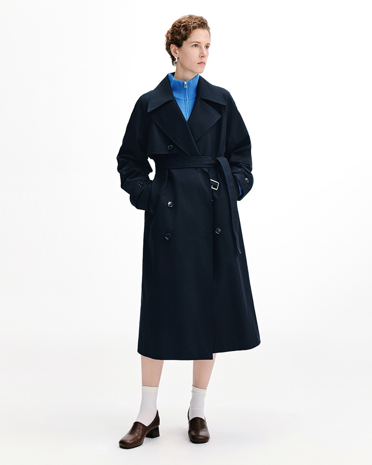 Stand-Collar Double-Breasted Trench Coat – Cotton Blend