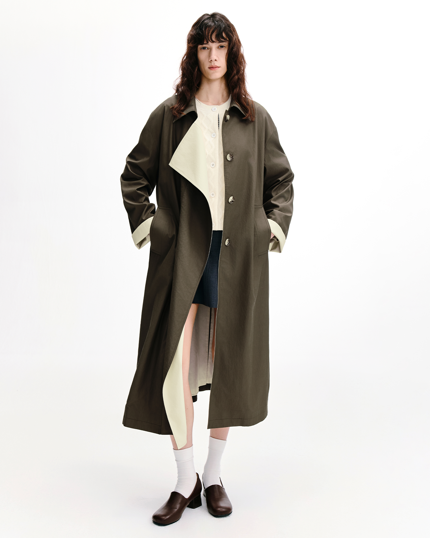 Long Trench Coat – Toasted Brown Cotton-Blend