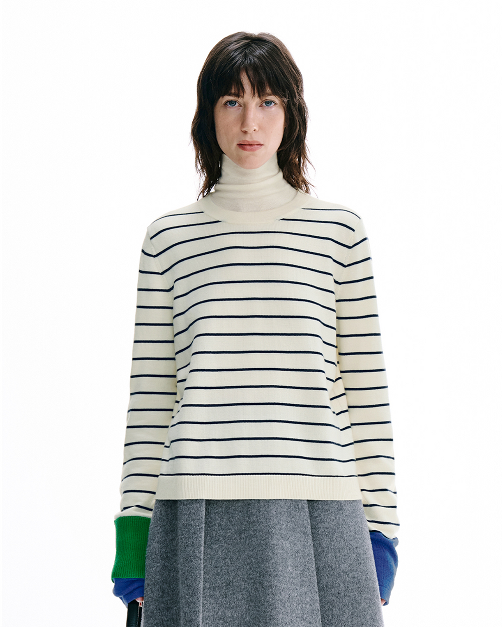 Contrast-Stripe Wool Pullover