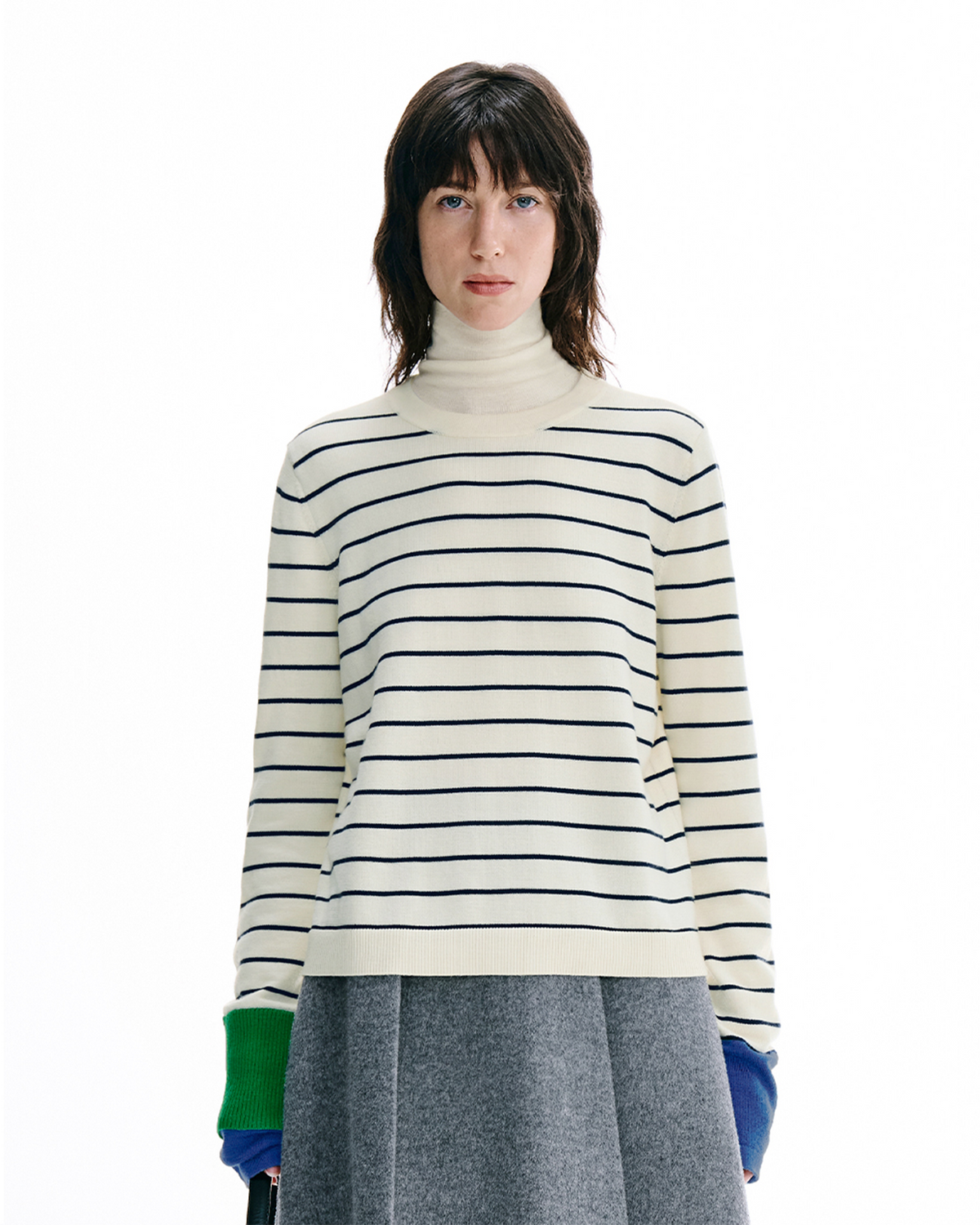 Contrast-Stripe Wool Pullover